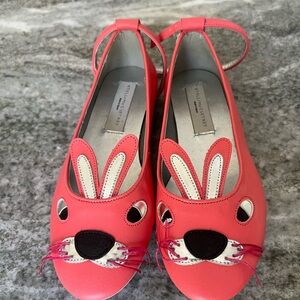 Stella McCartney Kids Coral Bunny Mary Jane Flats with Silver & Black Accents